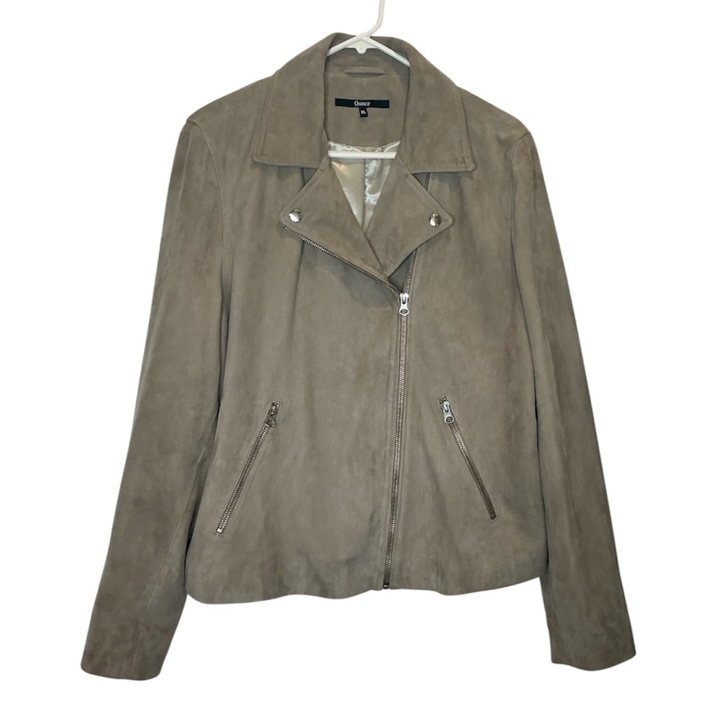 Quince 100% Suede Goat Leather Asymmetrical Zip Moto Jacket in Light Tan Size XL - Picture 2 of 16